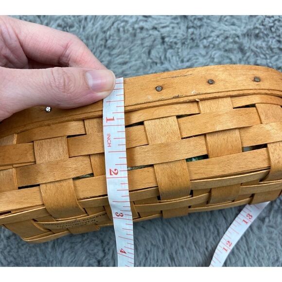 Longaberger 1996 Small Oval cracker Basket Leather Handle Floral Liner - Picture 6 of 6